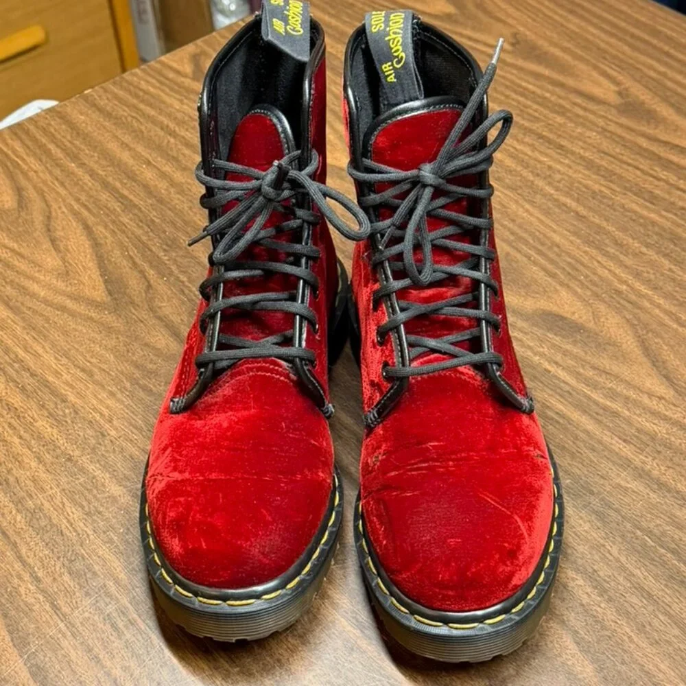 Vintage Red Velvet Doc Martens 8-Eye Boots - UK5 - Picture 5 of 12